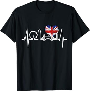 London Skyline Heartbeat Union Flag Men Women I Love London T-Shirt