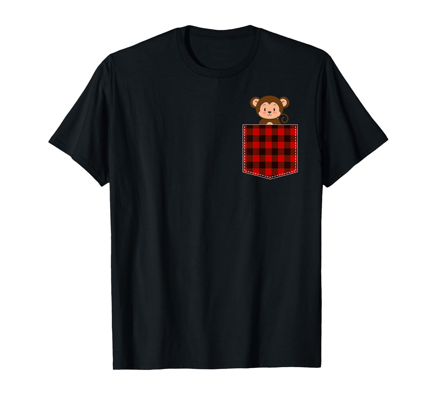 Red Plaid Monkey in Pocket Buffalo Family Pyjamas Christmas T-Shirt