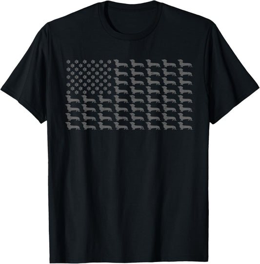 American Flag Vintage Patriotic Dachshund Dad Weiner Dog T-Shirt