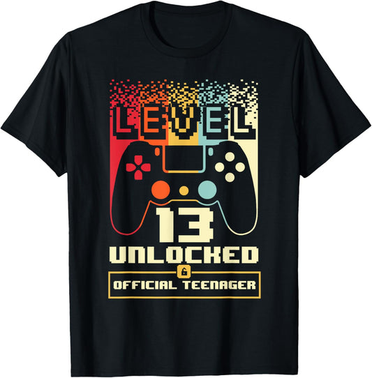 13th Birthday Gift Boys Level 13 Unlocked Official Teenager T-Shirt