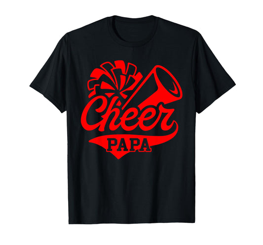 Cheer Papa Biggest Fan Leopard Print Black And Red Pom Pom T-Shirt