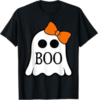 Cute Toddler Ghost With Bow Boo Girls Halloween Spooky Women T-Shirt