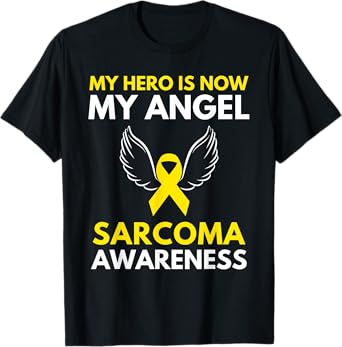 My Hero is Now My Angel Sarcoma Cancer Awareness Ribbon T-Shirt