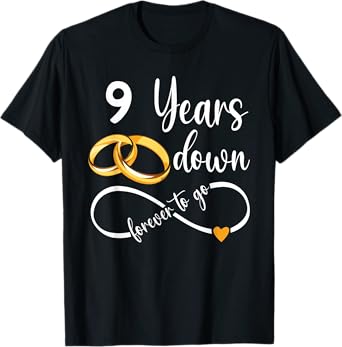 9 Years Down Forever To Go Couple 9th Wedding Anniversary T-Shirt