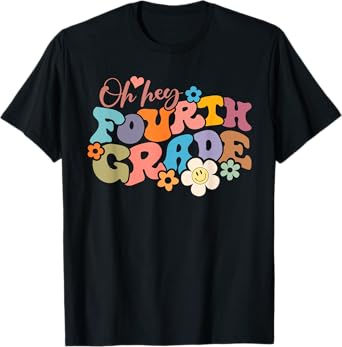 Boho Groovy Back to School Oh Hey Fourth Grade 4th Grade T-Shirt