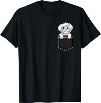 Funny Maltese In Pocket Dog Mom Dad Men Women Kids T-Shirt