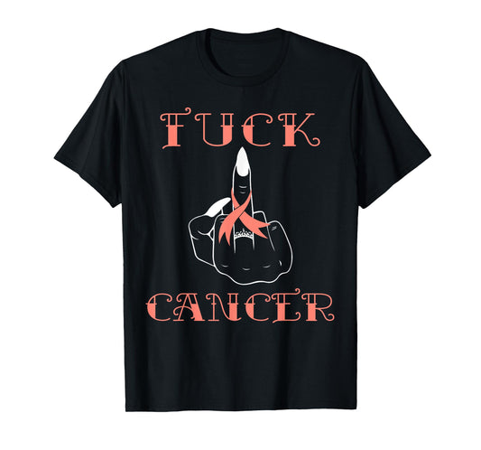 Fuck Cancer Tattoos Survivor Peach Ribbon Uterine Cancer T-Shirt