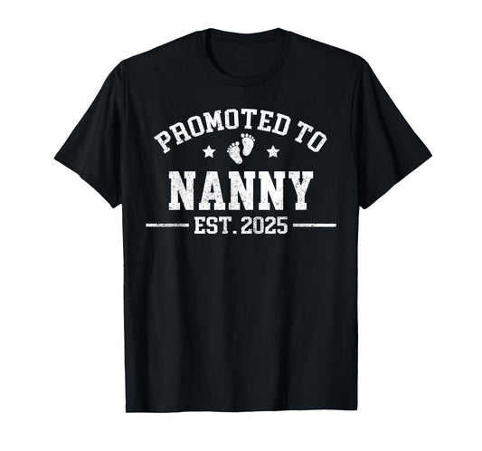 Promoted to Nanny 2025 Baby Announcement T-Shirt - Black, Women's, Expecting Mothers, Short Sleeve, T-Shirt, Shirt