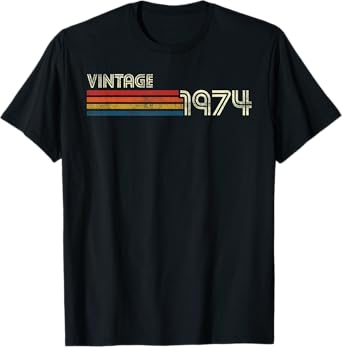 Vintage 1974 Chest Stripe Birthday T-Shirt
