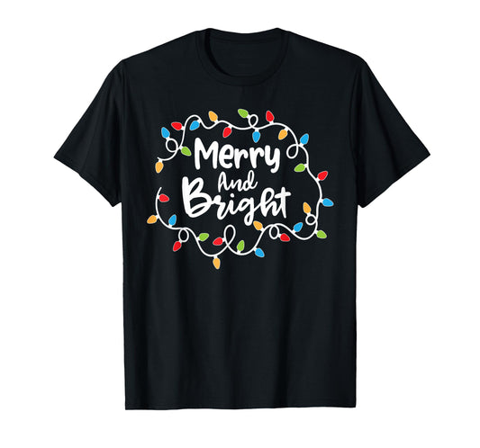 Merry And Bright Santa Christmas Xmas Lights Pajamas Holiday T-Shirt