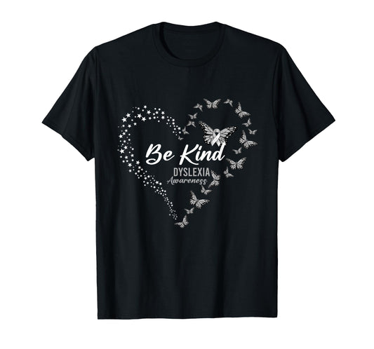 Butterfly Be Kind Gray Ribbon Dyslexia Awareness T-Shirt