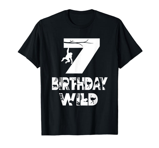 7th Birthday Wild Kid 7 Years Old Zoo Theme Animal Party T-Shirt