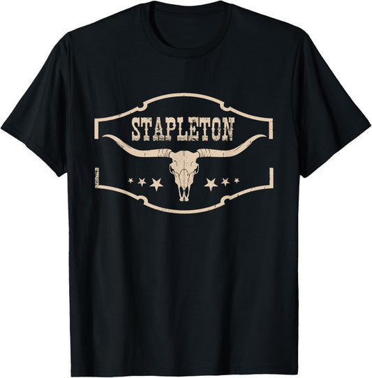 Distressed Stapleton Cowhide Name Proud Vintage Bull-Skull T-Shirt