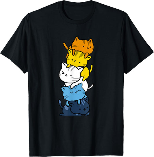 Cute Stacked Cats T-shirt for Cat Lovers – Funny Kawaii Kitty Tee for Women & Kids – FamilyPrintCo Design