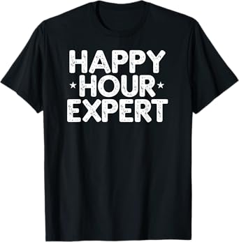 Funny Drinking Expert Gifts 2.01 Happy Hour Expert Vintage Drinking T-Shirt Black Unisex-Adults Small Classic Fit Cotton Short Sleeve Crew Neck T-Shirt