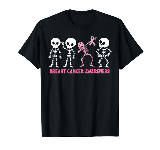 Pink Ribbon Breast Cancer Awareness Skeleton Women Men Kids T-Shirt