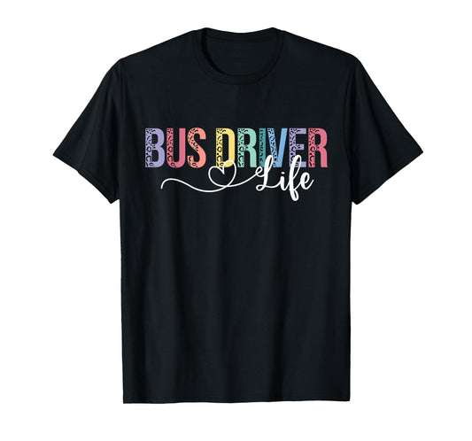 Cute Bus Driver Life Leopard Print Back To School Gift Women T-Shirt