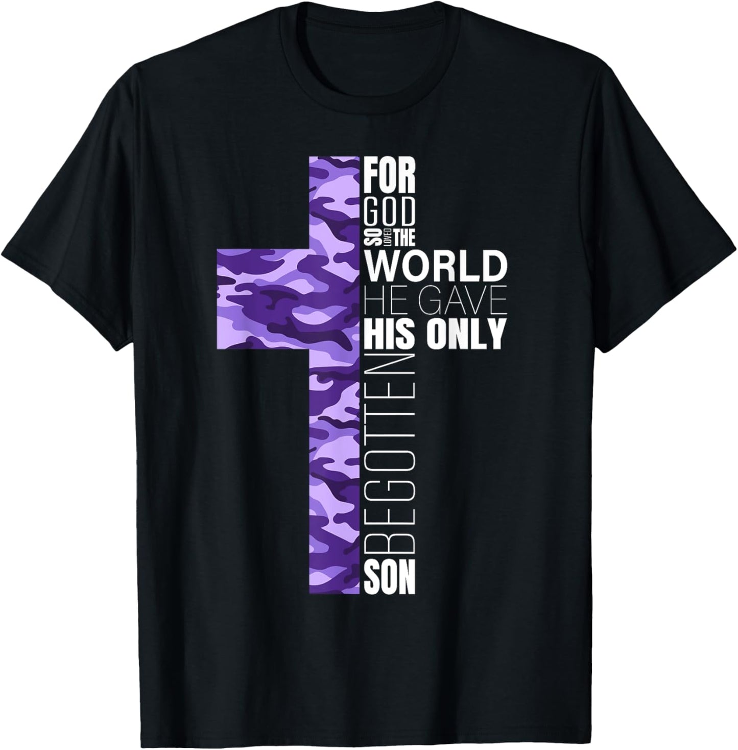 Cute Purple Camo Christian Cross Gifts Women Men Kids Verse T-Shirt