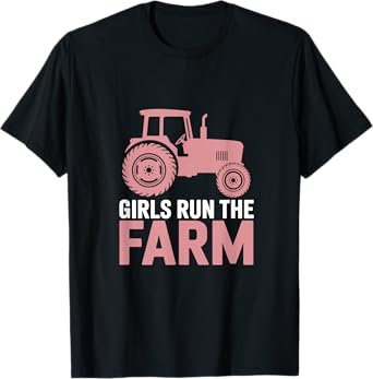 Girls Run The Farm Pink Farm Tractor Girl Women T-Shirt