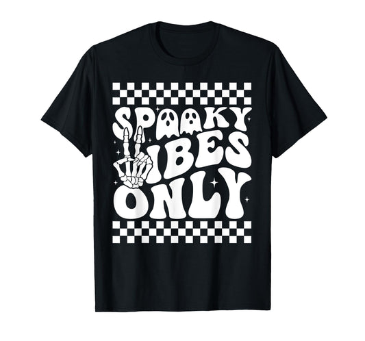 Spooky Vibes Only Toddler Halloween Skeleton Peace Retro T-Shirt