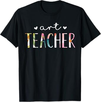 Art Teacher Cute Floral Design T-Shirt, Black
