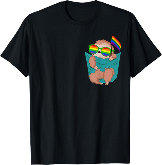 Cute Pocket Sloth LGBT Animal Rainbow Flag Gay Pride T-Shirt