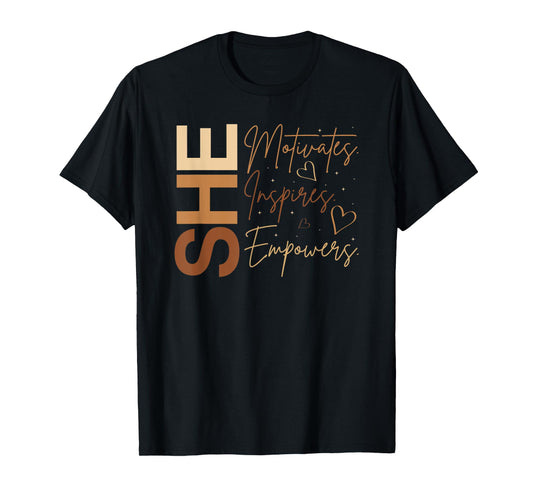 She Motivates Inspires Empowers Afro African Woman T-Shirt
