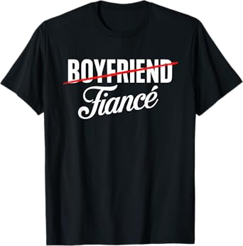 Couple Shirt Engagement Fiance Fiancee - Black Engagement T-Shirt - Men's Small - Crew Neck - Short Sleeve - Modern - Couple - Engagement - Spring