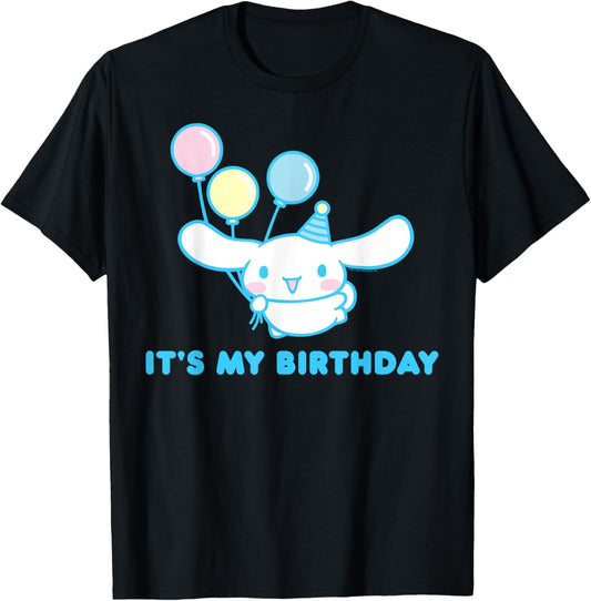 Sanrio Cinnamoroll Birthday T-Shirt: Adult Classic Fit, Blue Crew Neck, Short Sleeve
