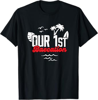 Baecation Shirts For Couples 2023 Matching Clothes Unisex-Adults Black T-Shirt Small Classic Fit Crew Collar Tropical Short Sleeve T-Shirt Our First Baecation Matching Couple Cruise Vacation T-Shirt