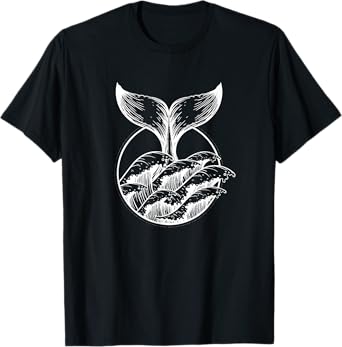 Whale Tail Breach Sea Ocean Waves Line Art T-Shirt for Women Girls Kids Men