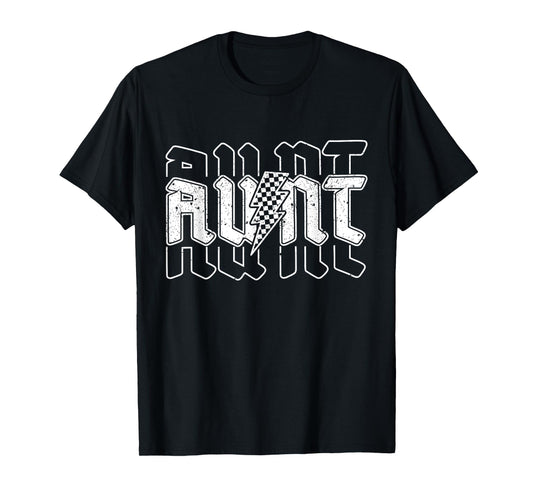 Checkered Aunt Lightning Bolt Mother's Day For Auntie Mother T-Shirt