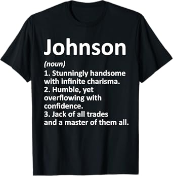 Custom Men Name Meaning Boy Christmas Father's Day Johnson Definition Personalized Name Funny Birthday Gift T-Shirt