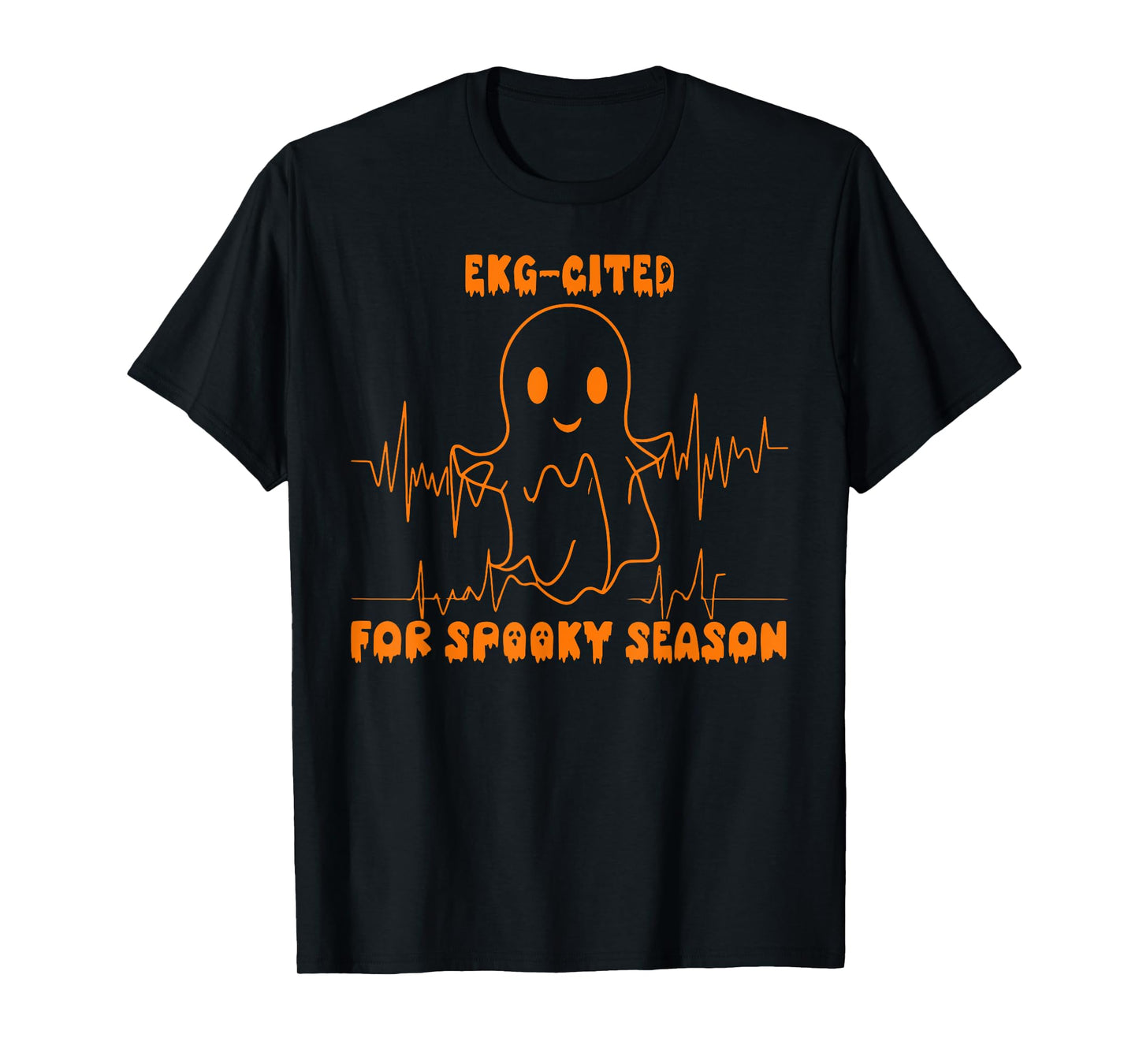 Heartbeat EKG Cited Spooky Cardiac Nurse Ghost Halloween T-Shirt