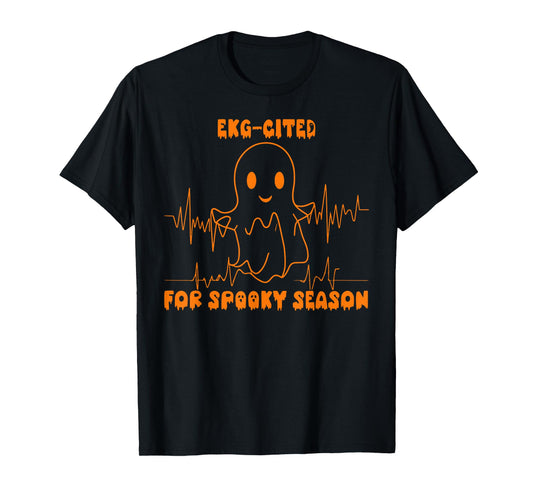 Heartbeat EKG Cited Spooky Cardiac Nurse Ghost Halloween T-Shirt