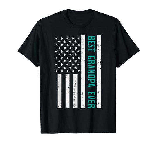 Best Grandpa Ever US Flag Vintage Fathers Day Patriotic Women Men T-Shirt