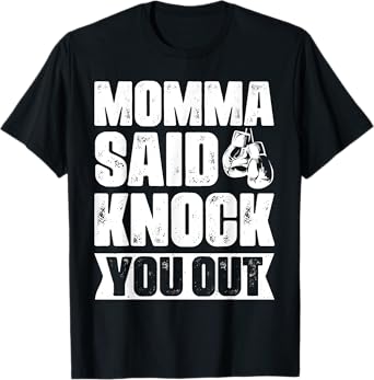 Retro, Vintage Boxer, Mom, Pun, Gag Gift Momma Said Knock You Out Apparel Unisex-Adults Black Short Sleeve T-Shirt Small