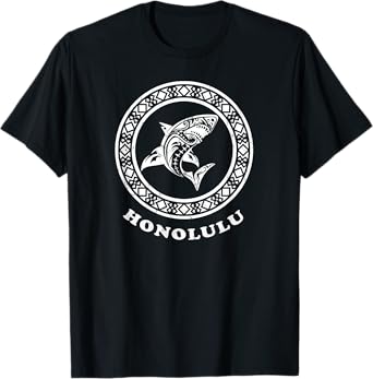 Honolulu Oahu, Hawaii Vintage Tribal Shark Vacation T-Shirt