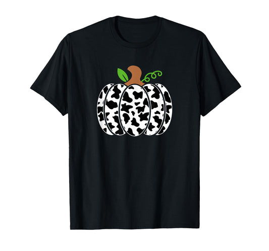 Cute Pumpkin Cow Print Fall Autumn Halloween Costume Funny T-Shirt