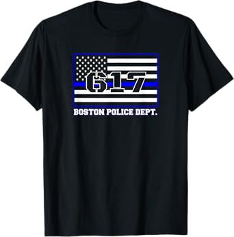 City Boston Massachusetts Police Officer USA Flag Code 617 T-Shirt