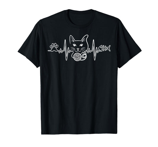 Heartbeat Cat Funny Kitty Gift For Cat Mom Cat Dad Cat Lover T-Shirt