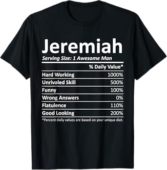 JEREMIAH Nutrition Funny Birthday Personalized Name Gift T-Shirt