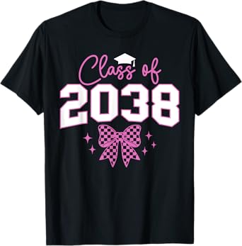 Class of 2038 Grow With Me Kindergarten Pink Coquette Bow T-Shirt