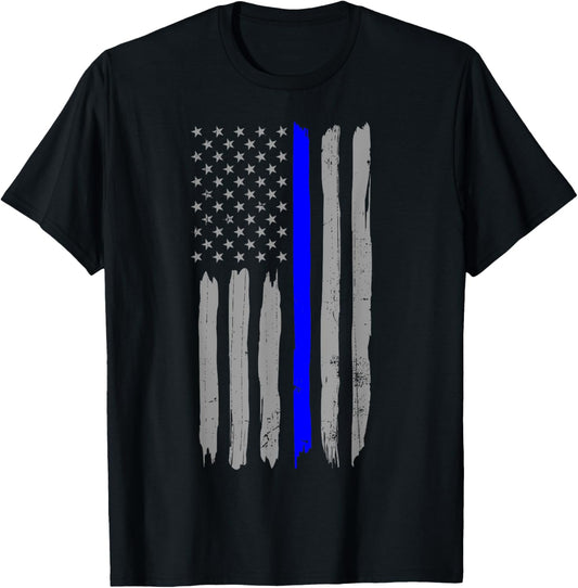 Vintage Thin Blue Line Shirt Police Support USA Flag T-Shirt