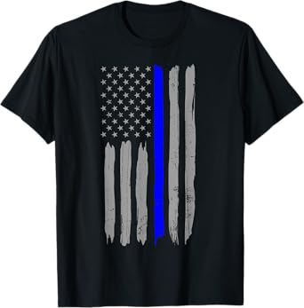 Vintage Thin Blue Line Shirt Police Support USA Flag Women Girls Kids Men T-Shirt