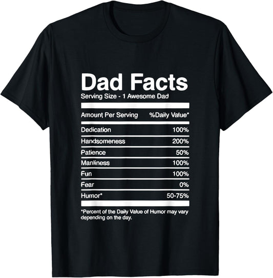 Virgo + Co Designs Funny Dad Nutritional Facts Gift T-Shirt, Men's Black Small Classic Fit Short Sleeve Humorous Gift T-Shirt for Father's Day