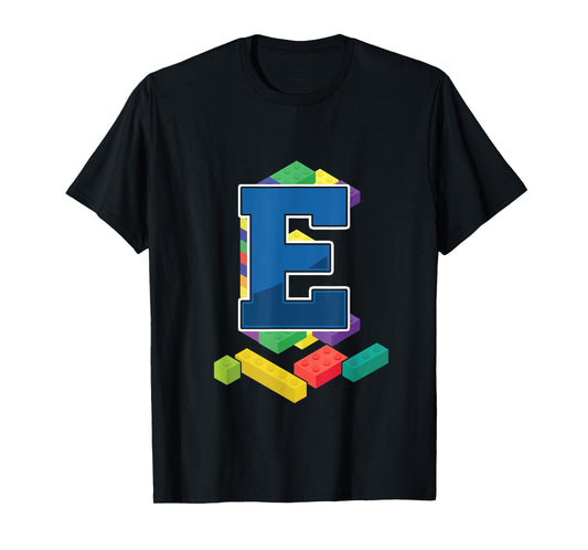 Letter E Master Builder Alphabet Last Name Building Blocks T-Shirt