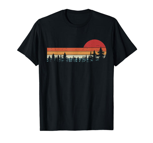 Wildlife Vintage Sunset Mountain Forest Trees Hiking Nature T-Shirt