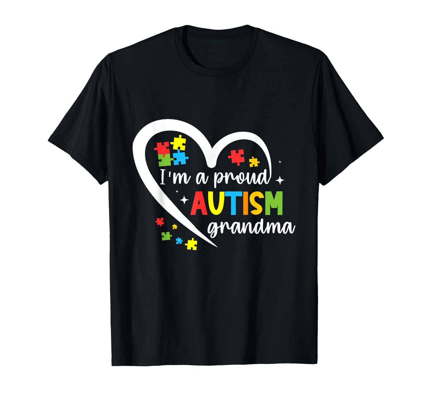 I'm A Proud Grandma Love Heart Autism Awareness Puzzle T-Shirt