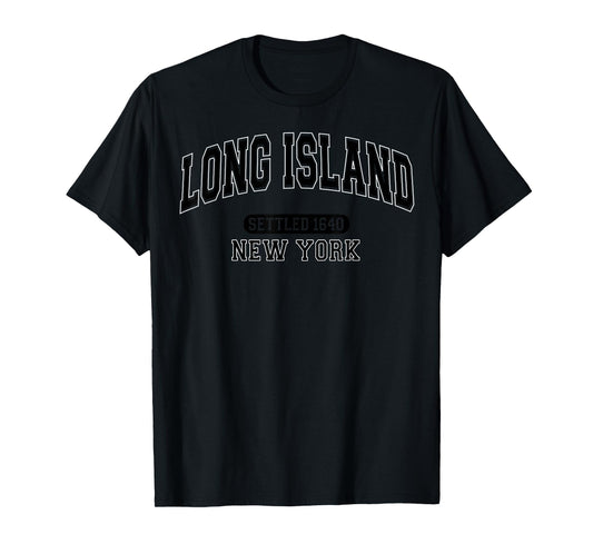 Long Island New York NY Sports Vintage Arched Black T-Shirt